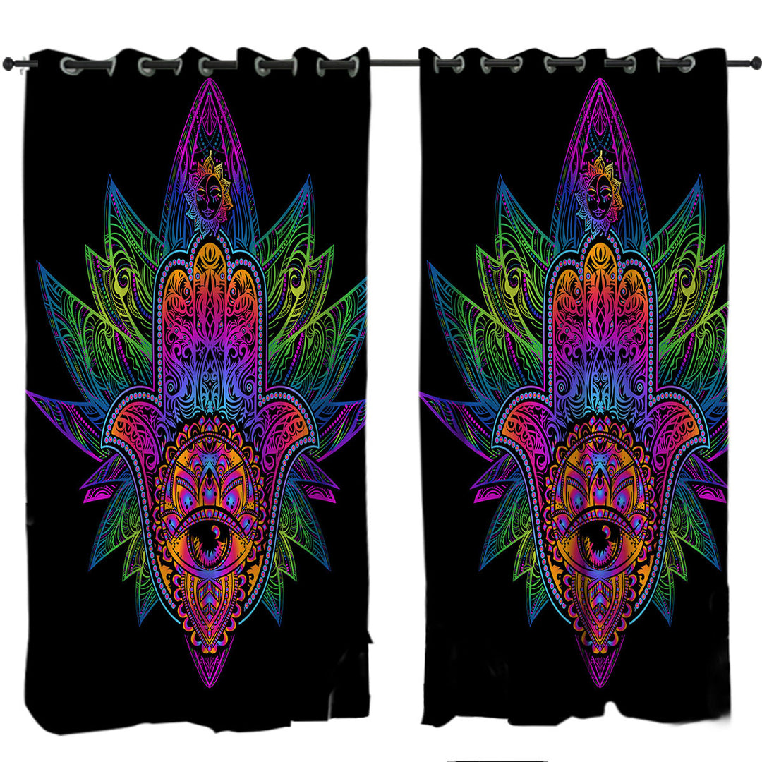 Retro Colorful Hamsa Hand Curtain