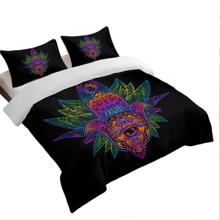 Retro Colorful Hamsa Hand full Size Duvet Cover