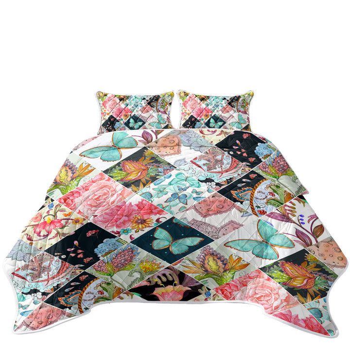 Rhombuses of Flowers and Butterflies Quilts