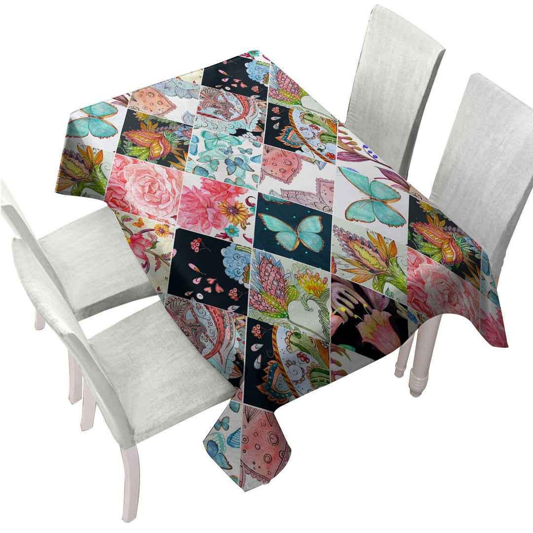 Rhombuses of Flowers and Butterflies Tablecloths