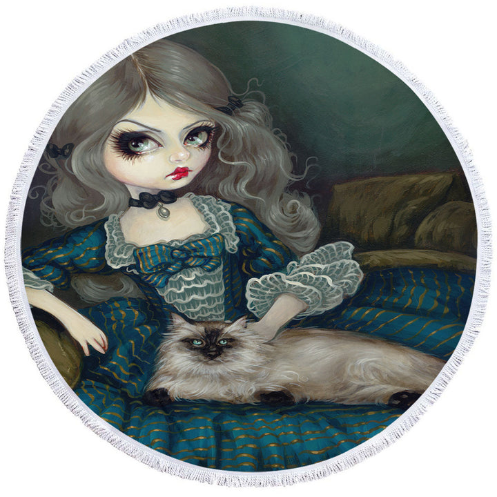 Rococo Portrait Princess with a Himalayan Cat Circle Beach Towel
