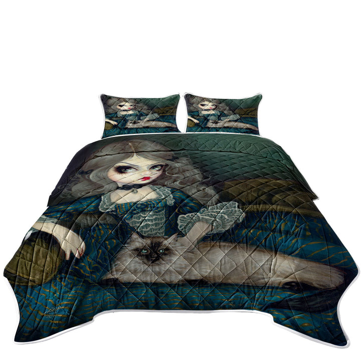 Rococo Portrait Princess with a Himalayan Cat Coverlets