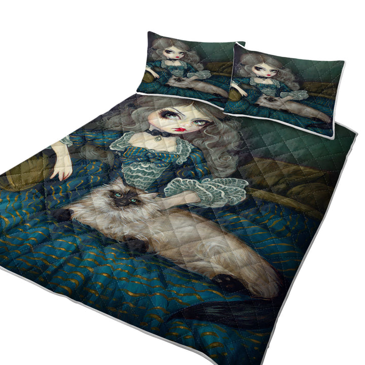 Rococo Portrait Princess with a Himalayan Cat Quilt