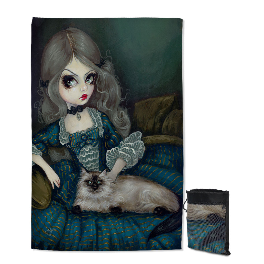 Rococo Portrait Princess with a Himalayan Cat Travel Beach Towel