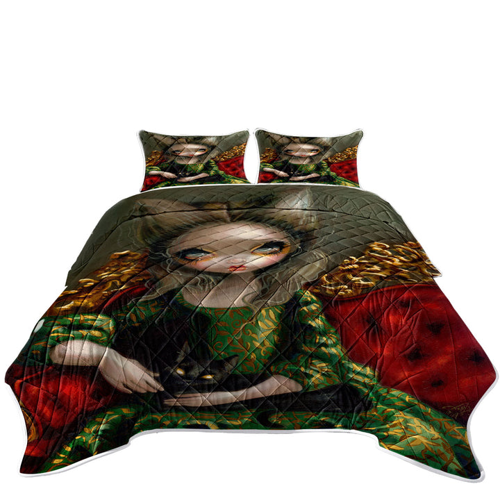 Rococo Portrait style Princess with a Black Cat Coverlet