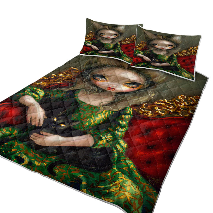 Rococo Portrait style Princess with a Black Cat Coverlets