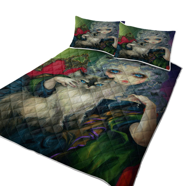 Rococo Style Portrait Princess with a Ragdoll Cat California King Quilt Sets