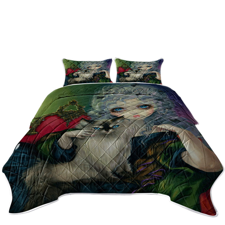 Rococo Style Portrait Princess with a Ragdoll Cat King Size Quilt Sets