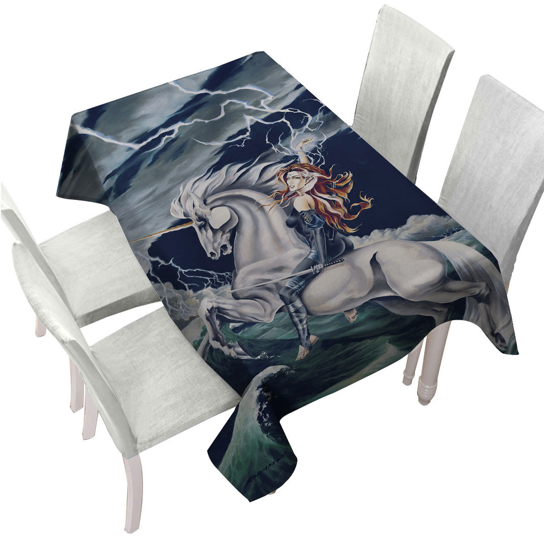 Rolling Thunder Ocean Unicorn and Female Warrior Custom tablecloths