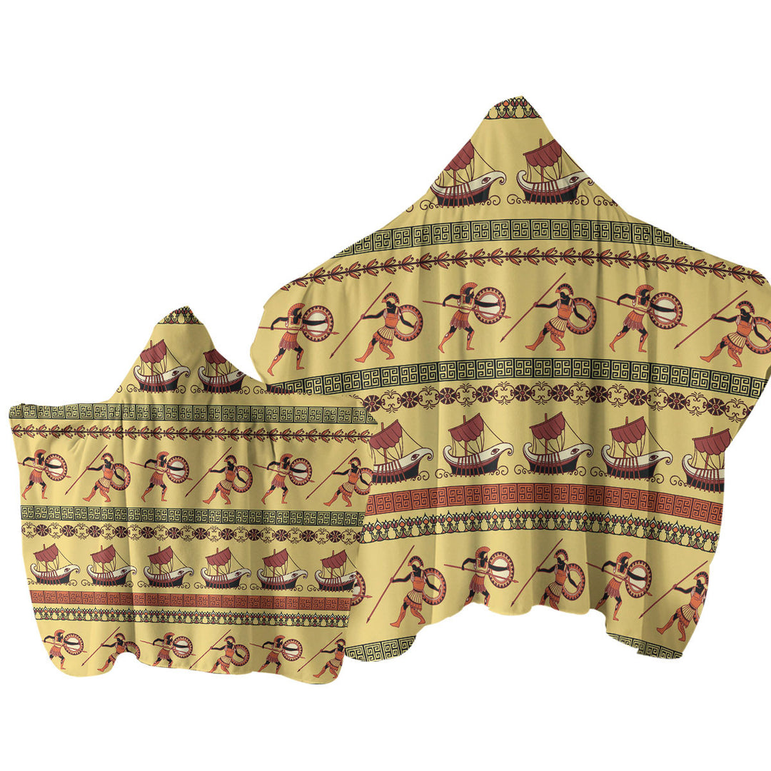 Roman Warriors and Boats Mens Pattern Towel Hoodie