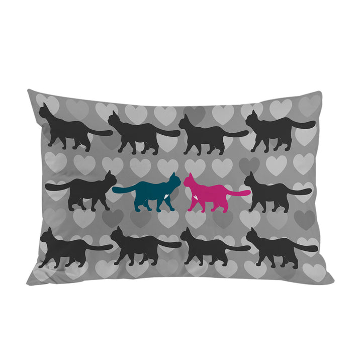 Romantic Cats Hearts and Cat Silhouettes Pillowcases