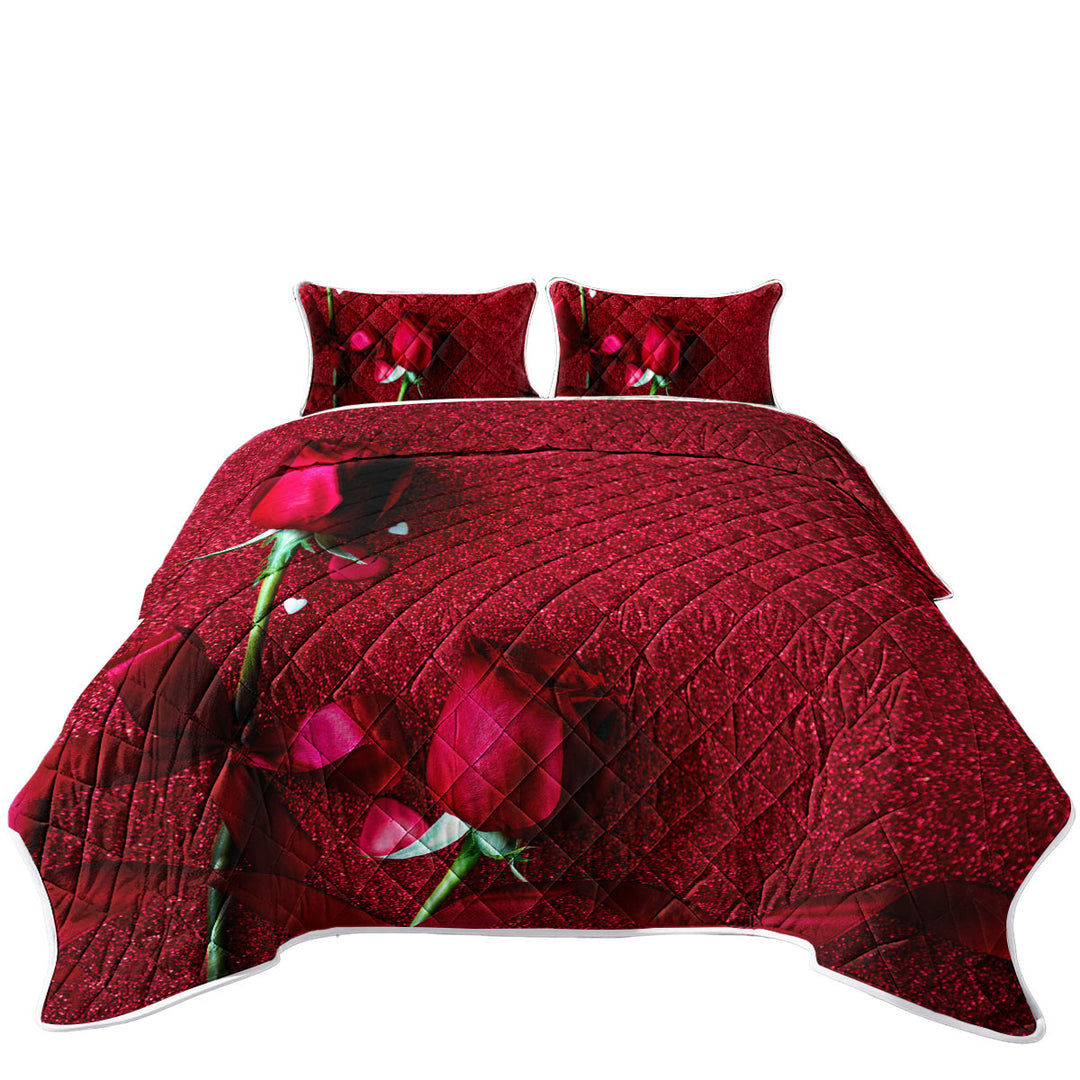 Romantic Couple of Roses King Size Quilt Sets