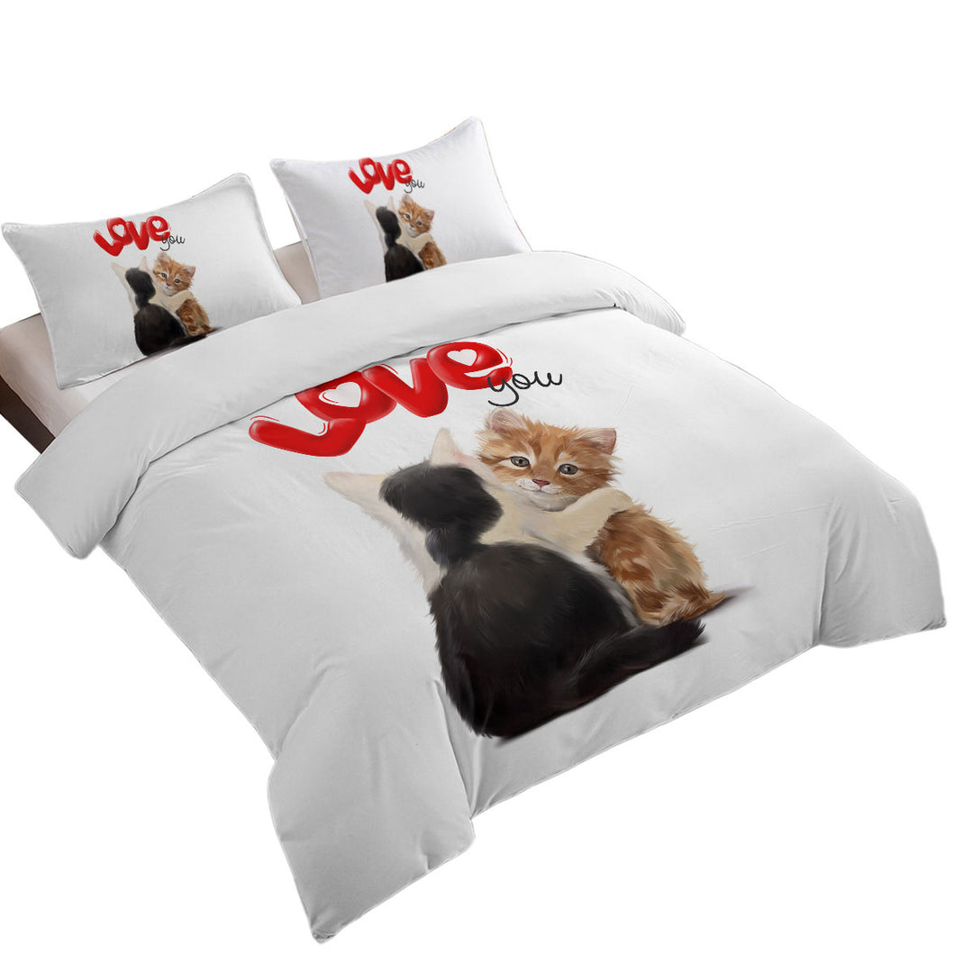 Romantic Love Quote with Adorable Kittens Duvet Cover