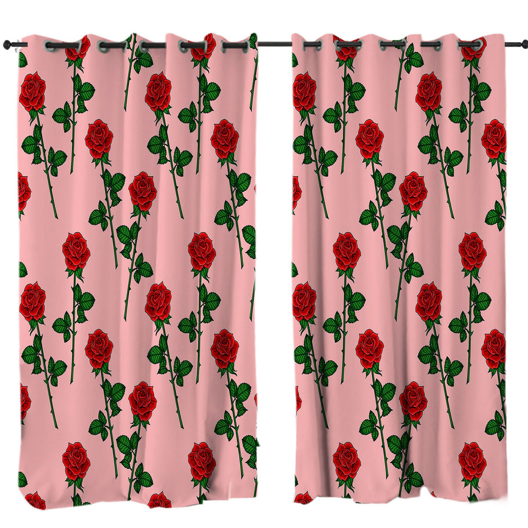 Roses Pattern over Pink Curtain