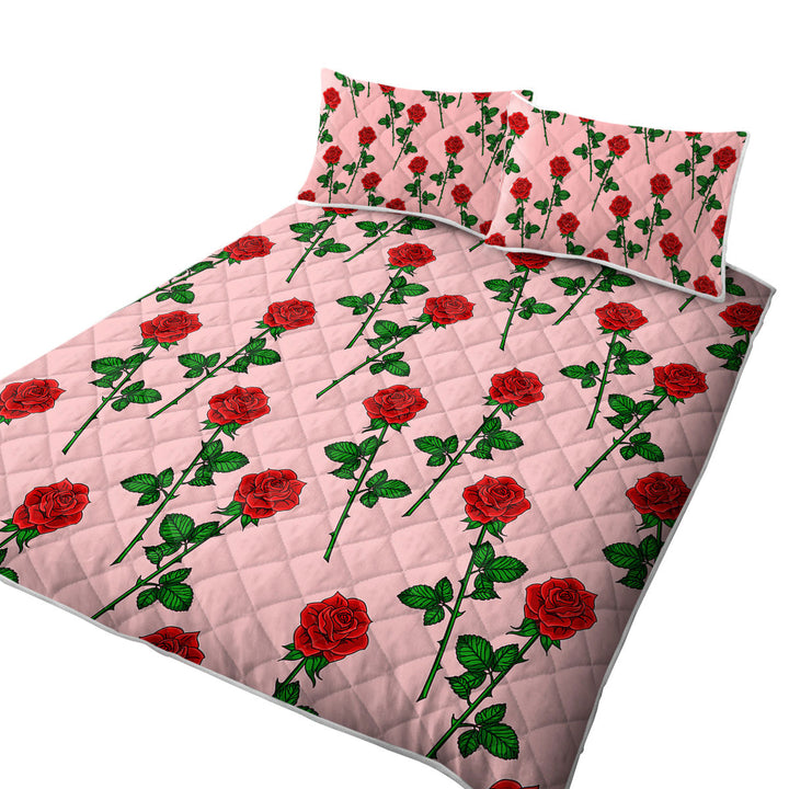 Roses Pattern over Pink King Size Quilt Sets