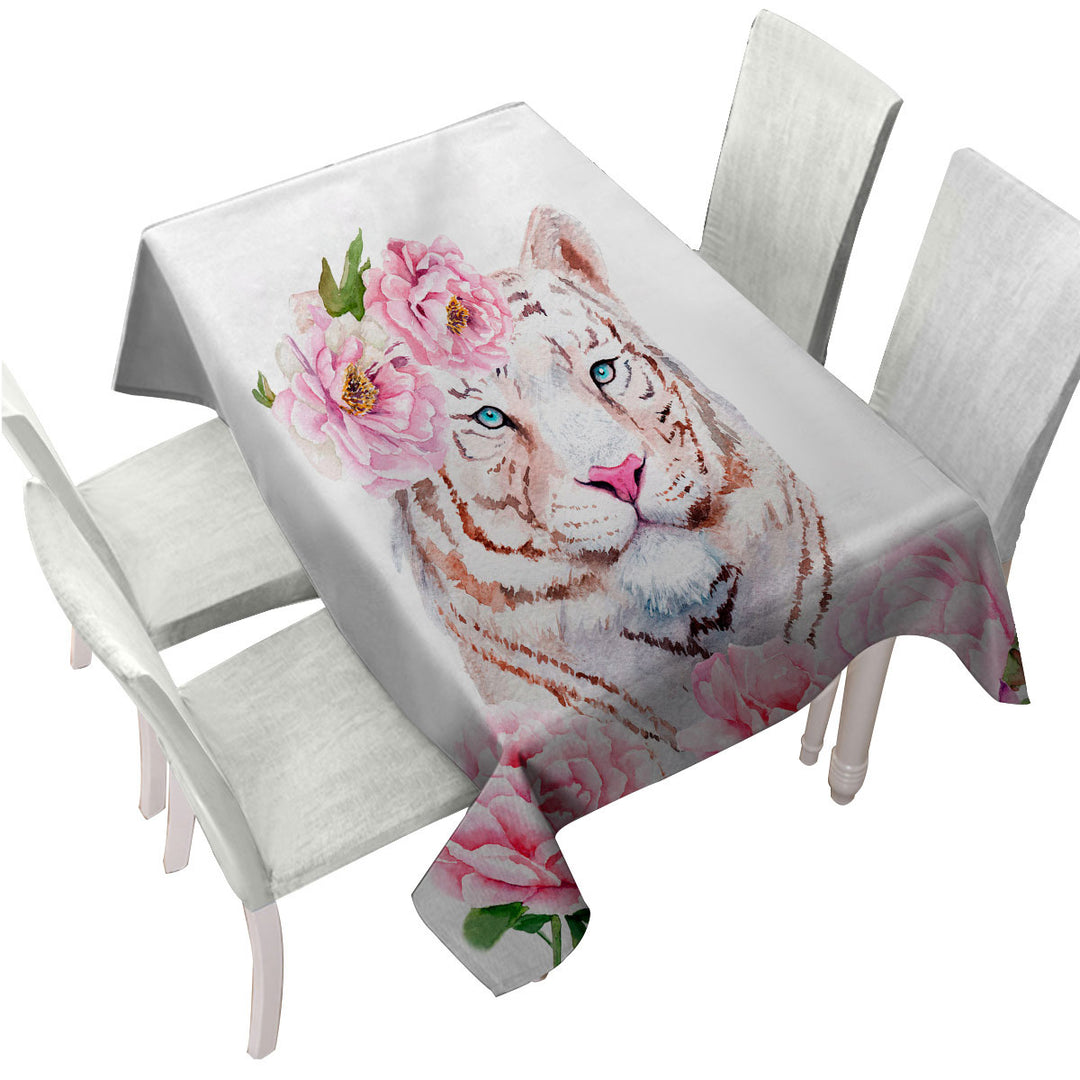Rosy Lady White Tiger Tablecloth