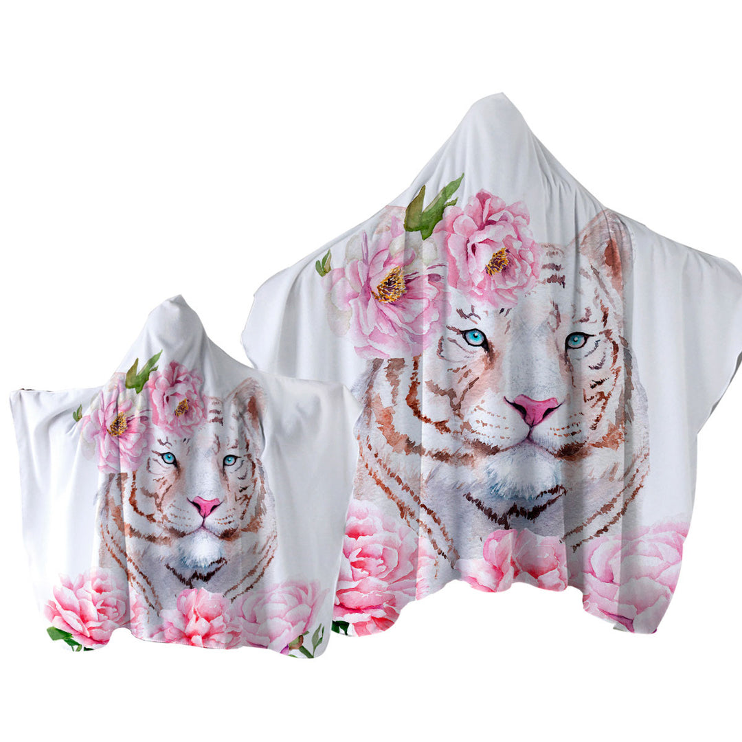 Rosy Lady White Tiger Towel with Hood