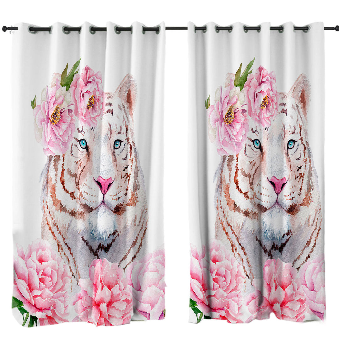 Rosy Lady White Tiger Window Curtains