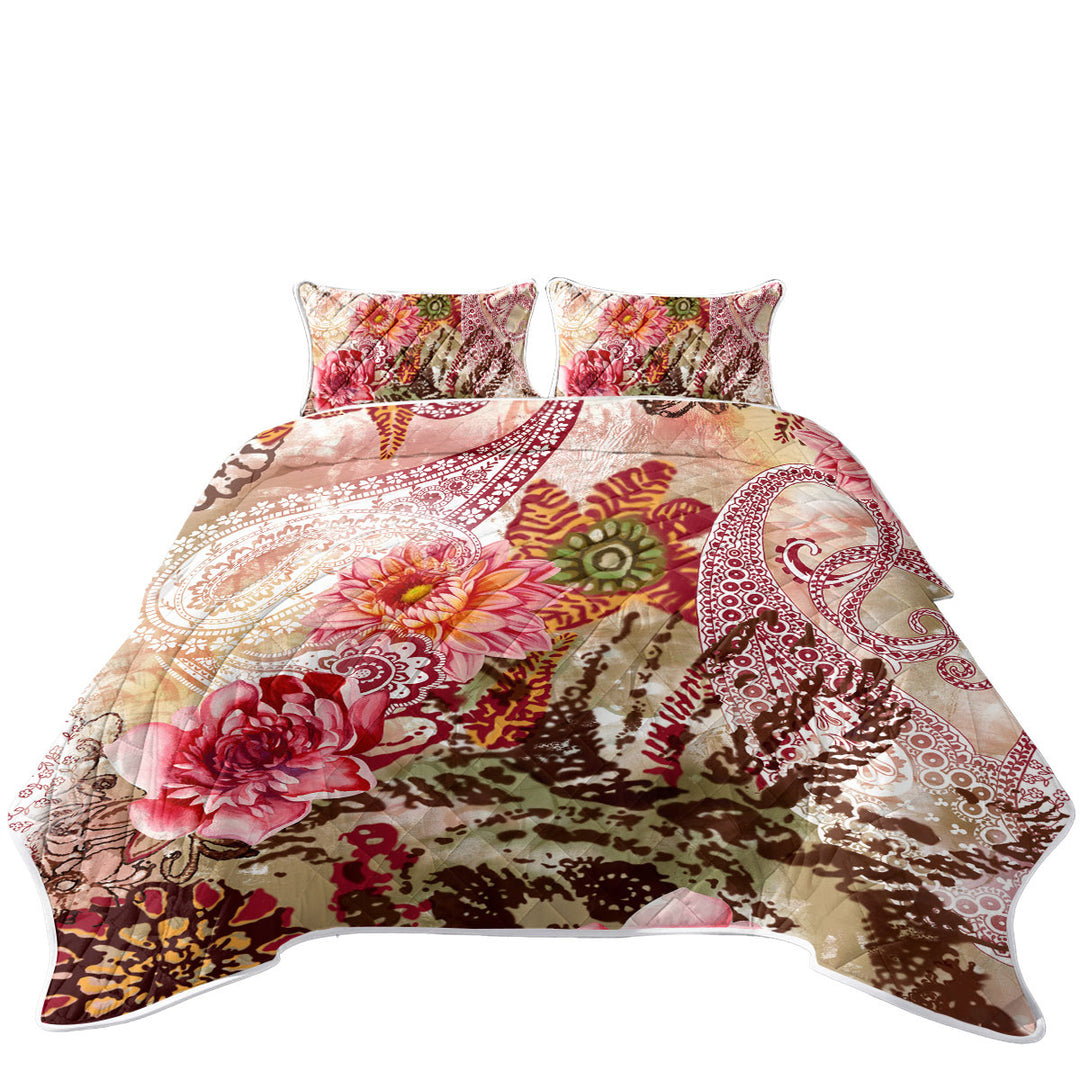 Rosy Oriental Flowers Coverlets