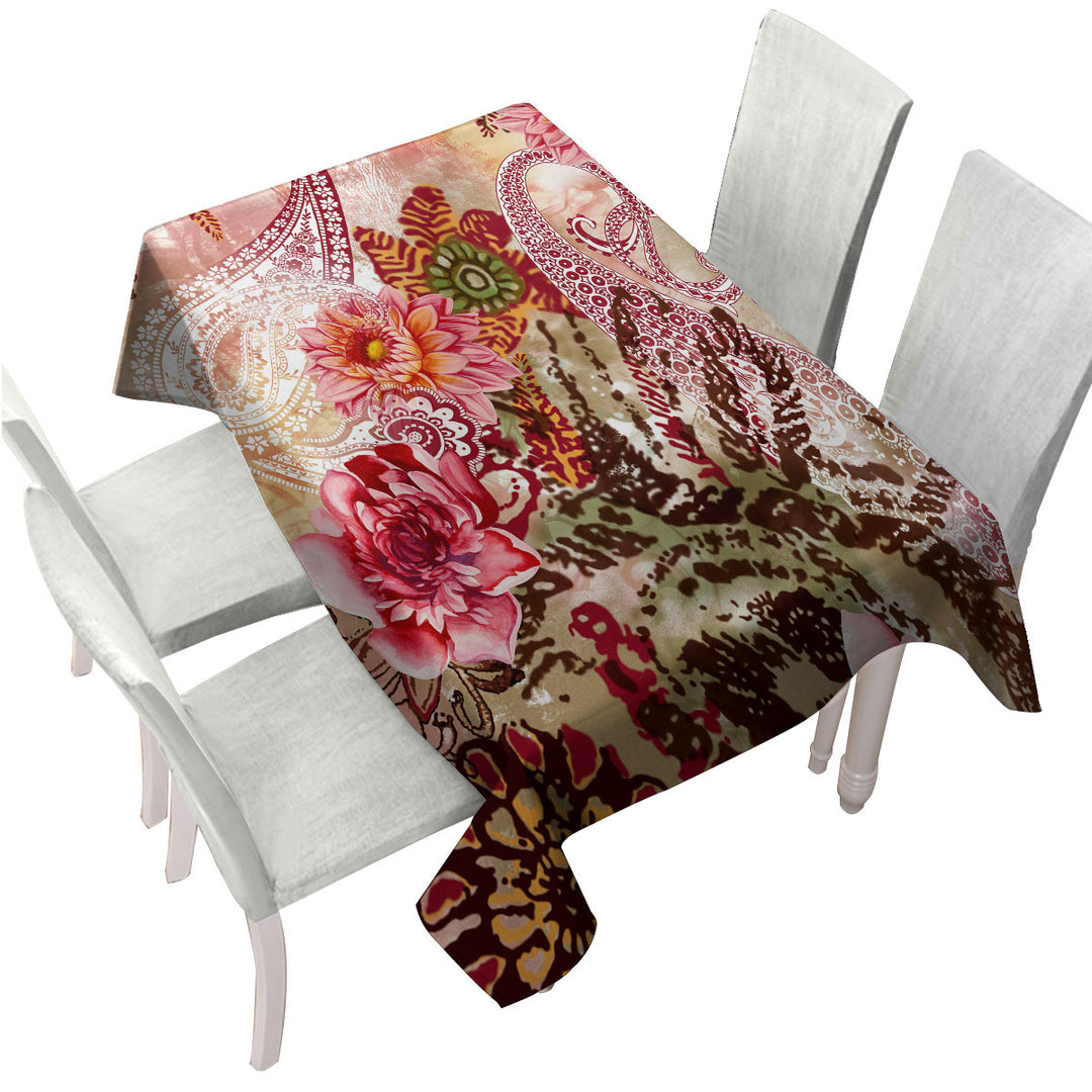 Rosy Oriental Flowers Custom table Covers