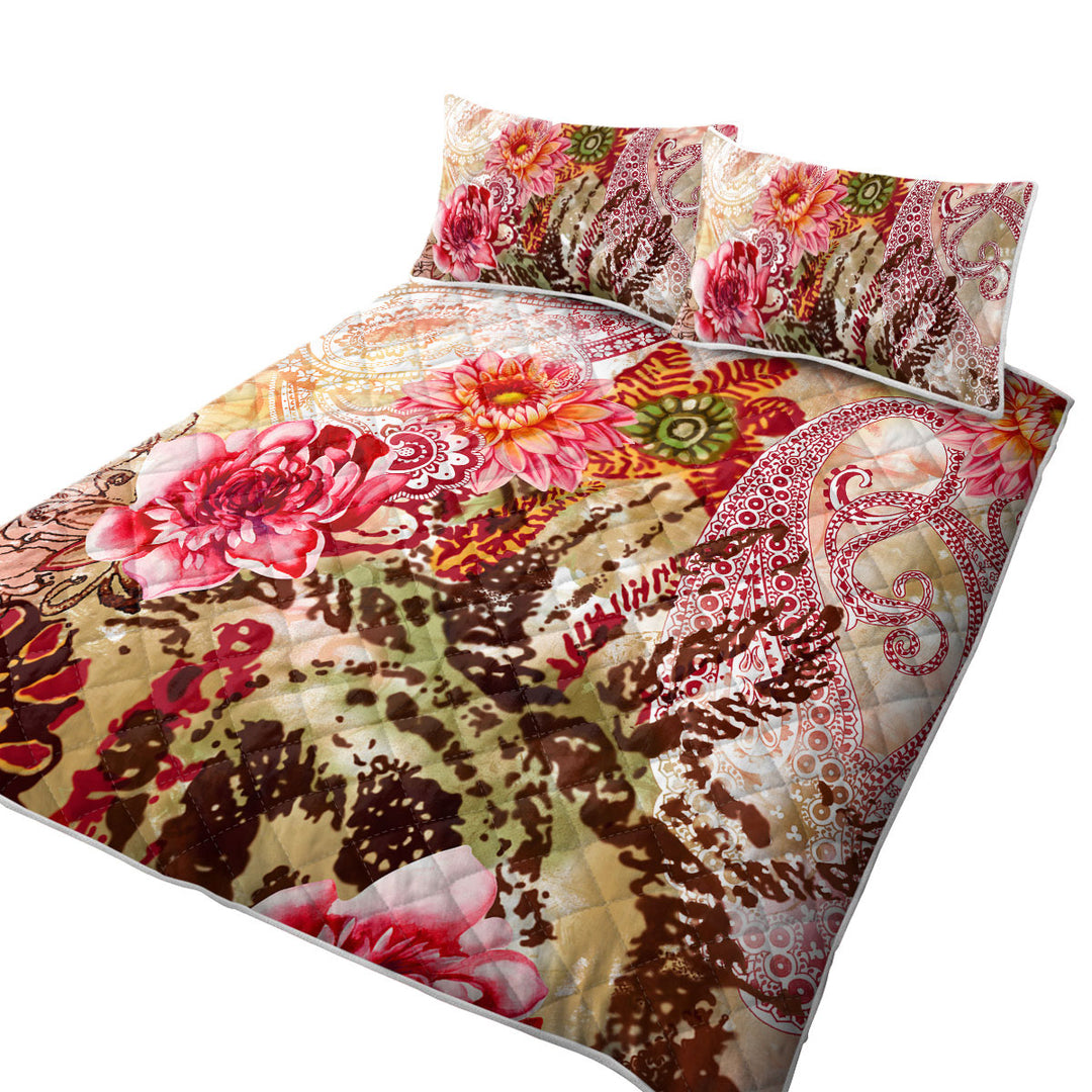 Rosy Oriental Flowers Quilts for Beds