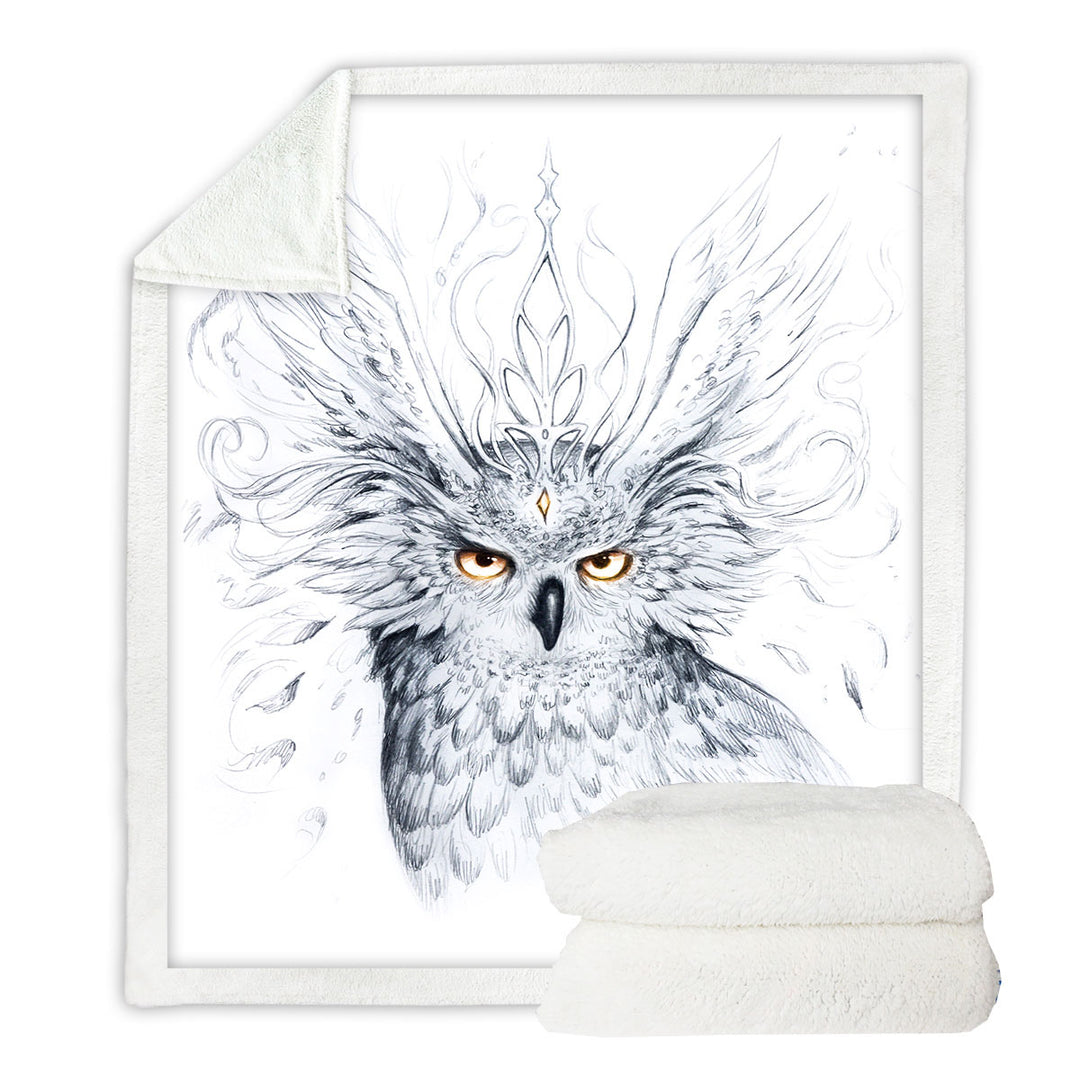 Royal Owl Drawing Fleece Blankets