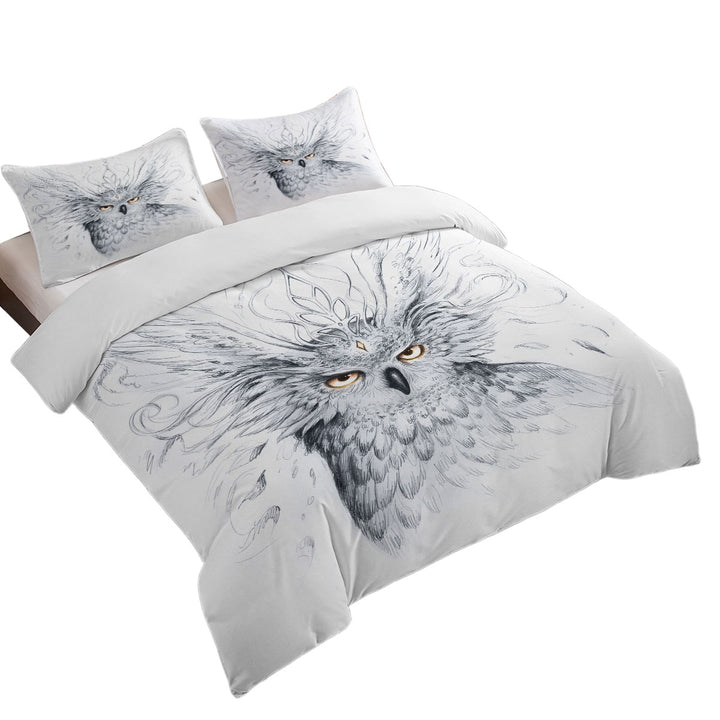 Royal Owl Drawing Queen Size Duvet Cover