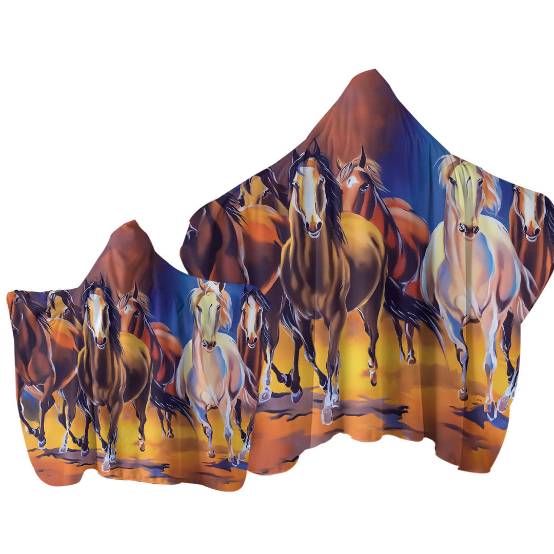 Running Horses Art Towel with Hood