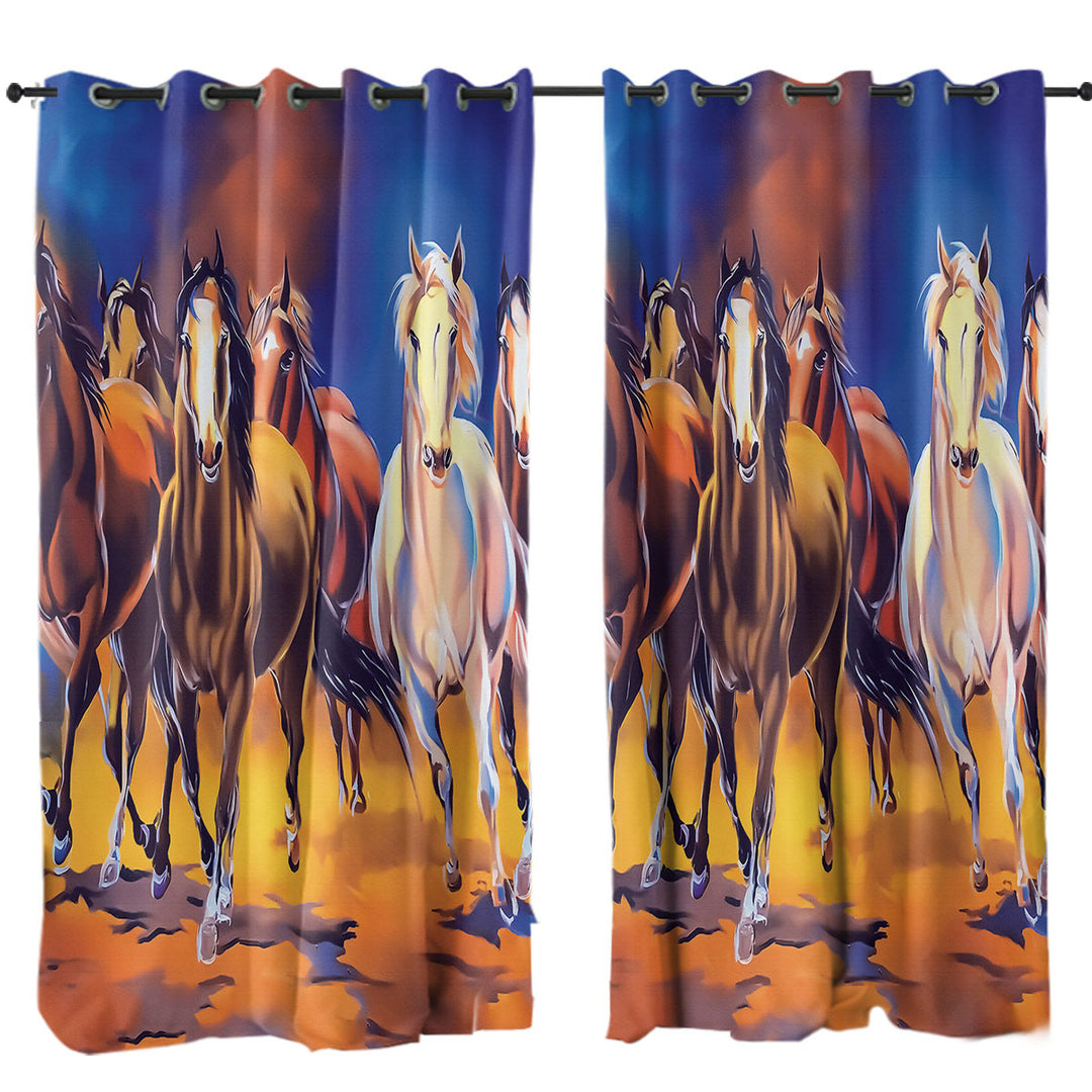 Running Horses Art Window Curtains