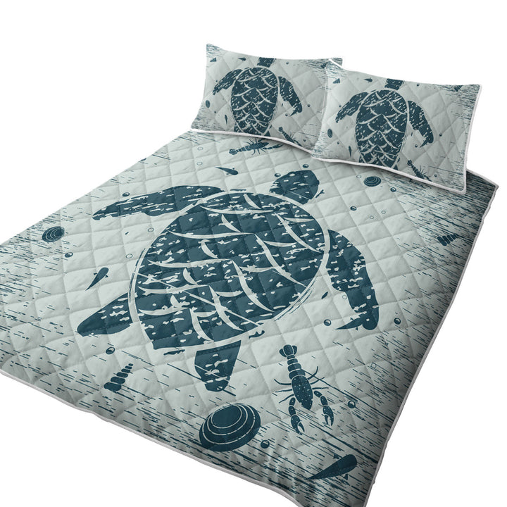 Rustic Blue Lobster and Turtle California King Quilt Sets