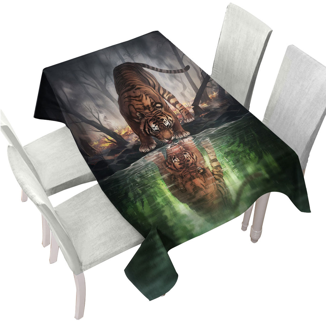 Sad Wildlife Art The World I Used To Know Tiger Tablecloths