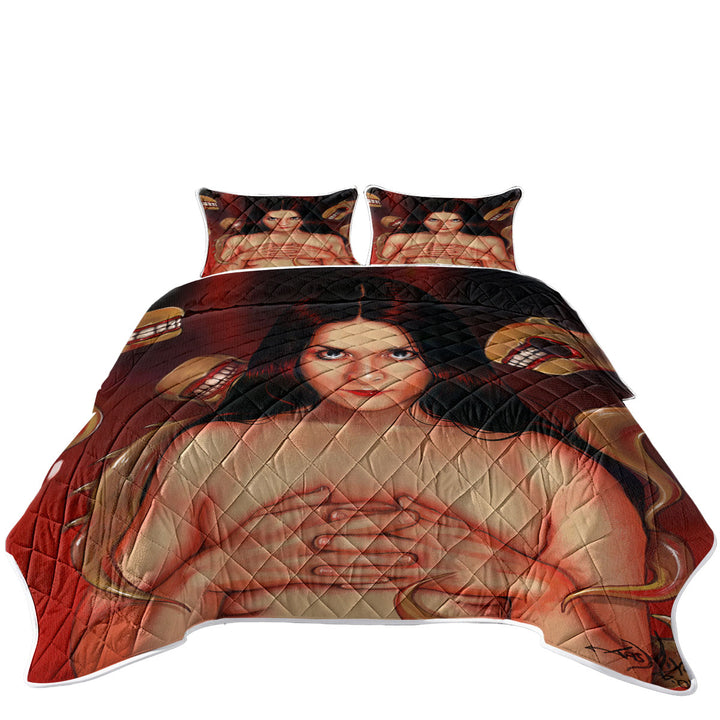 Scary Art Beautiful Maiden and Monsters Twin Quilt