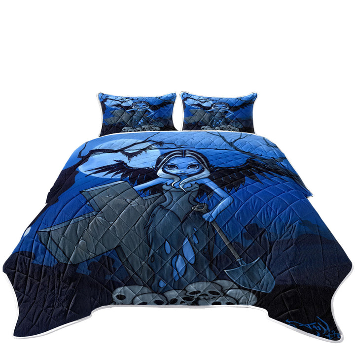 Scary Art Gothic Angel and Skulls the Gravedigger Coverlet