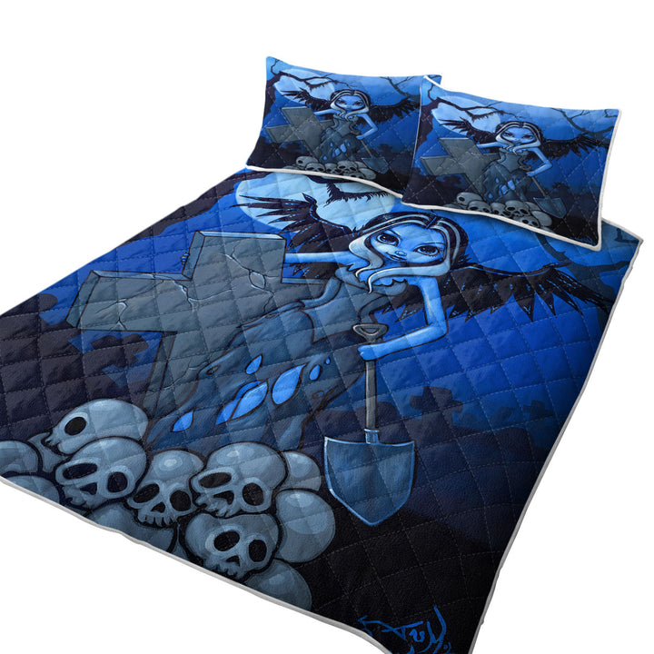 Scary Art Gothic Angel and Skulls the Gravedigger Coverlets