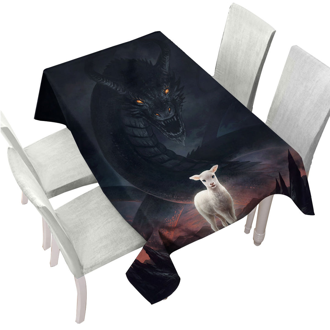 Scary Art the Lamb and the Dragon Custom tablecloths