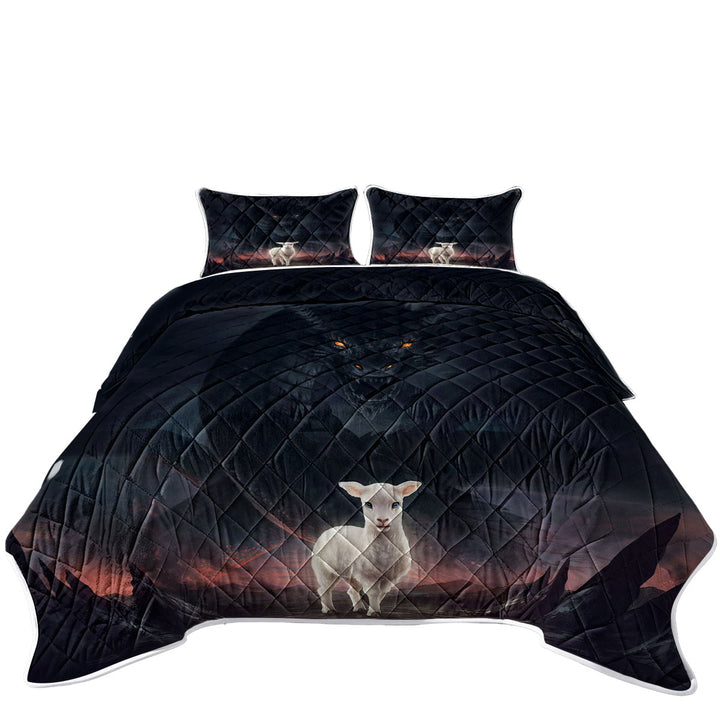 Scary Art the Lamb and the Dragon King Quilt