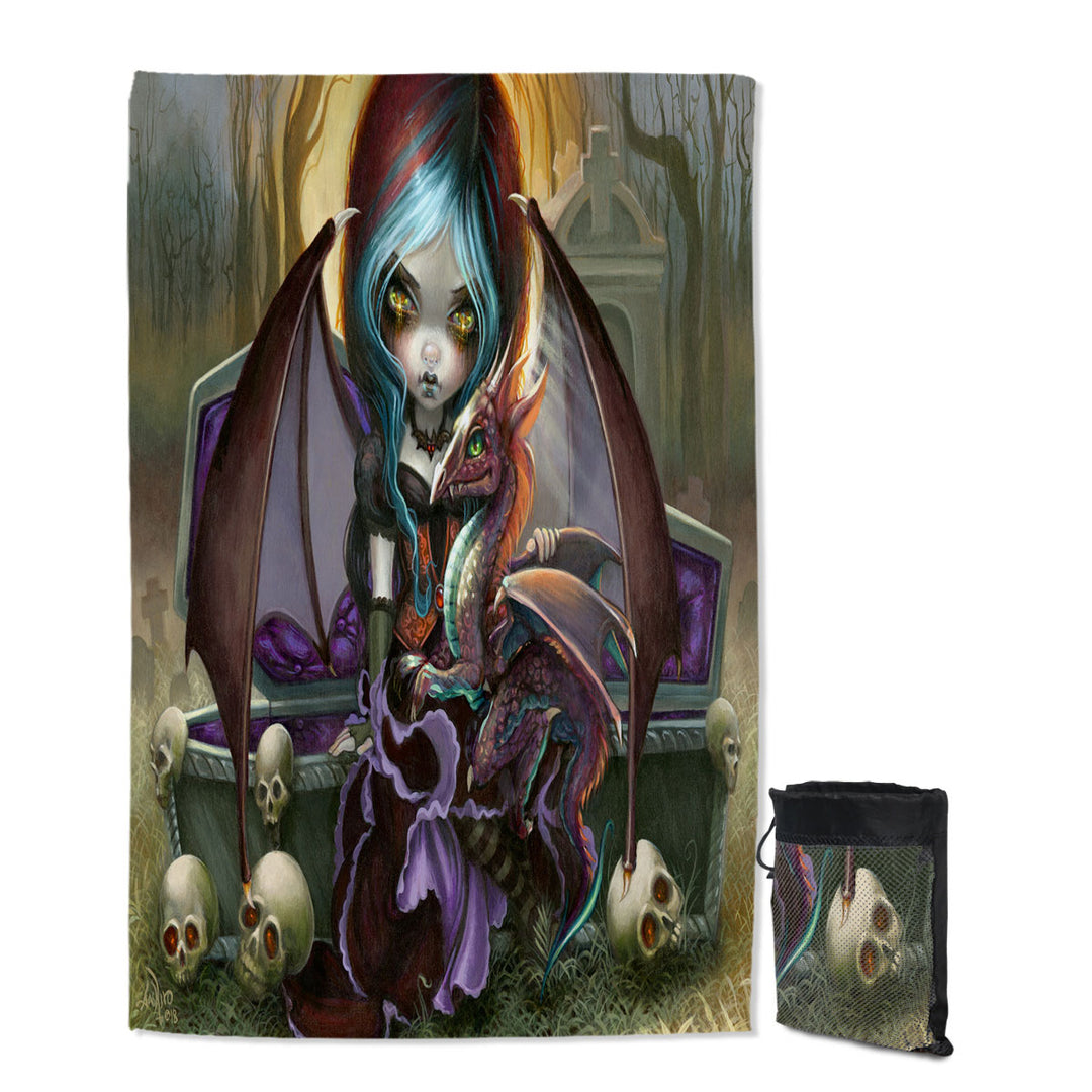 Scary Beach Towels Gothic Art Dragon Girl and Vampire Dragonling