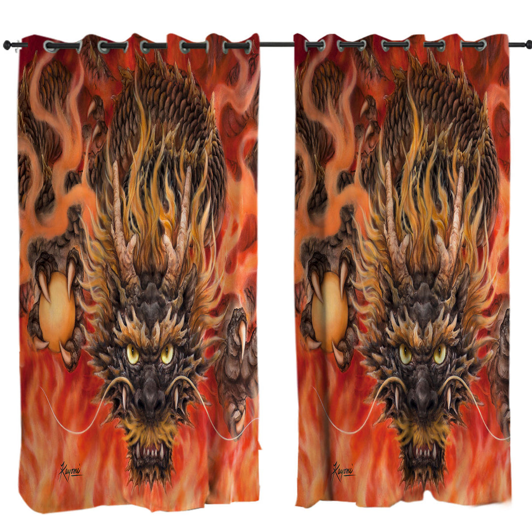 Scary Cool Fantasy Art Fire Dragon Curtain