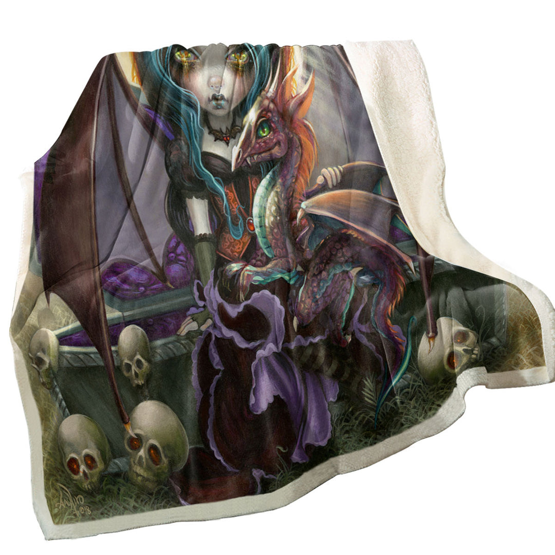 Scary Decorative Blankets Gothic Art Dragon Girl and Vampire Dragonling