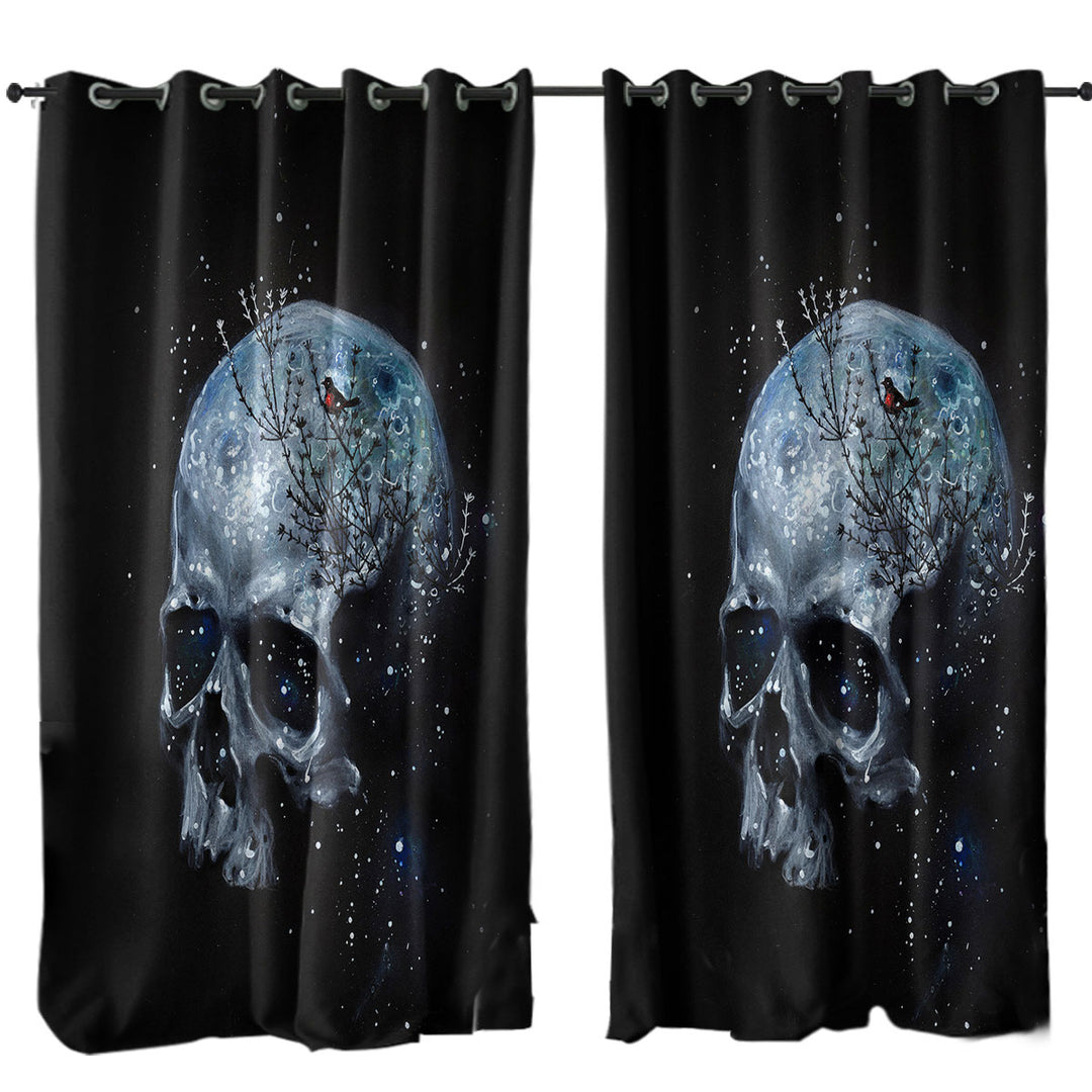 Scary Human Skull and Bird Curtains for Bedroom
