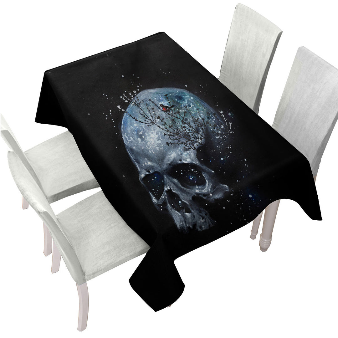 Scary Human Skull and Bird Tablecloth