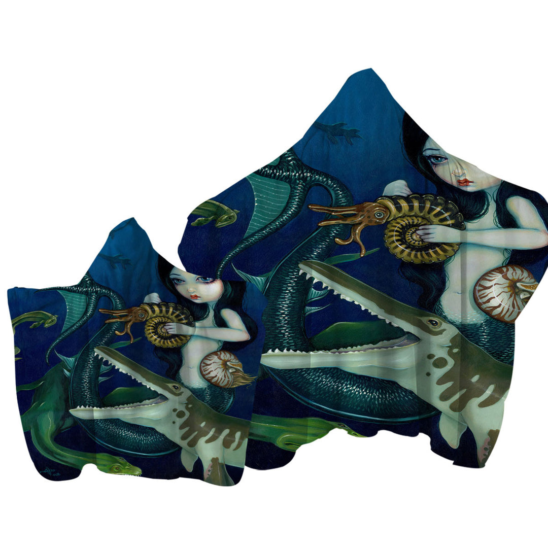 Scary Monsters Underwater Art Cretaceous Mermaid Hooded Beach Towel