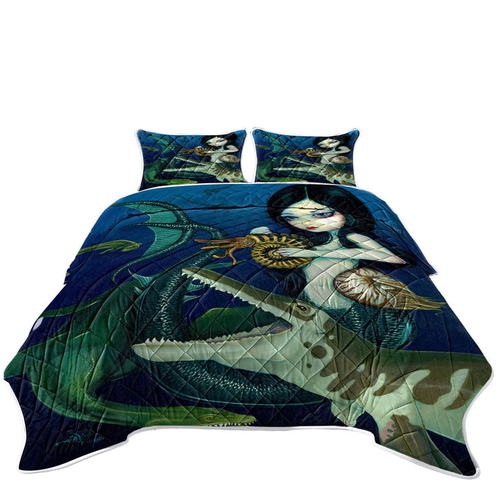 Scary Monsters Underwater Art Cretaceous Mermaid Quilt