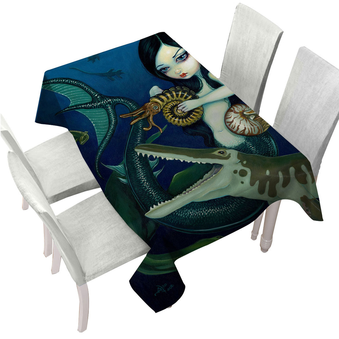 Scary Monsters Underwater Art Cretaceous Mermaid Tablecloth
