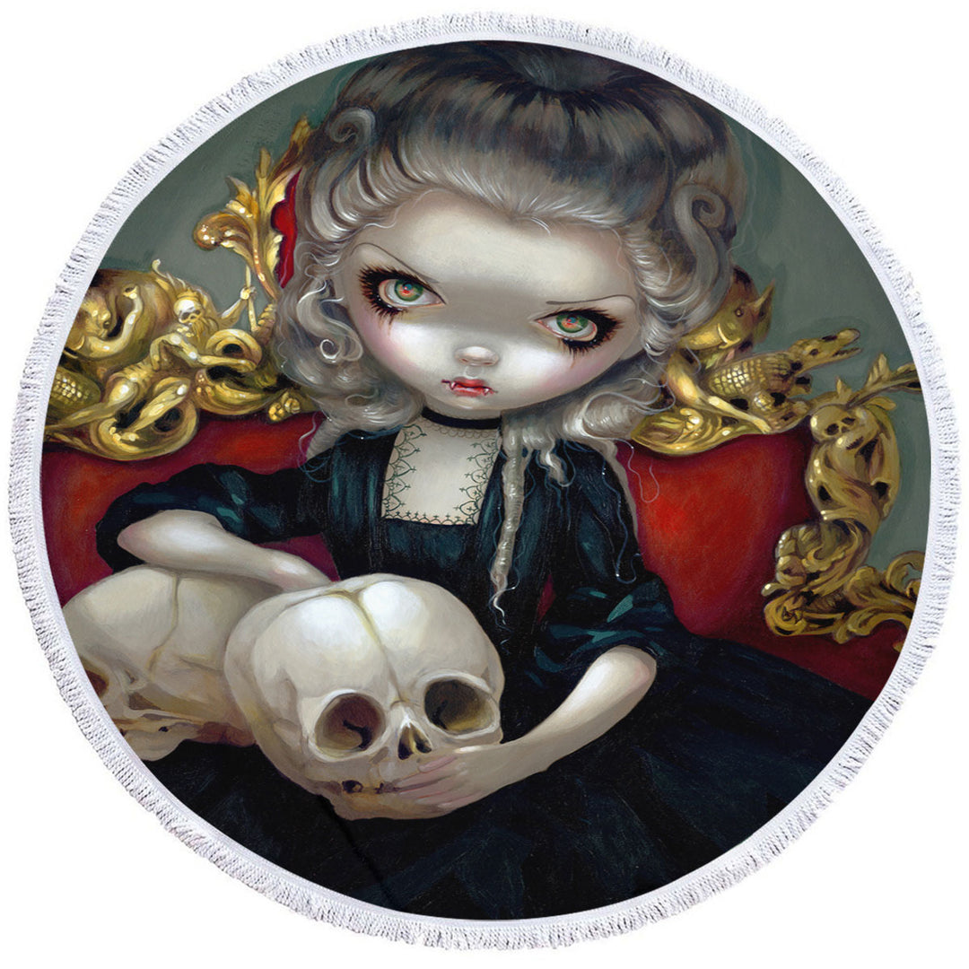 Scary Round Beach Towel Les Vampires Les Cranes Vampire Maiden and Skulls