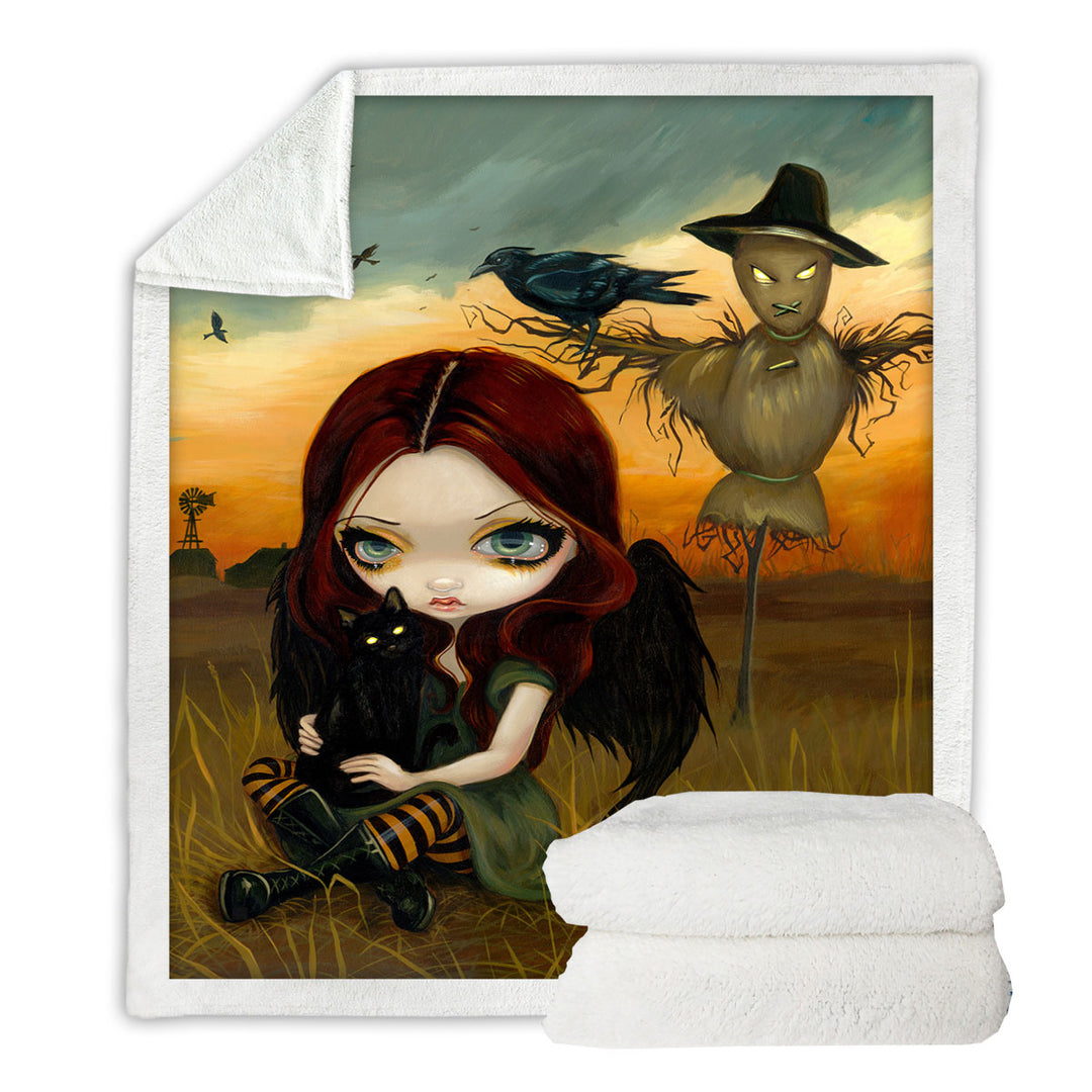 Scary Sofa Blankets Autumn the Scarecrow and Crow Winged Girl