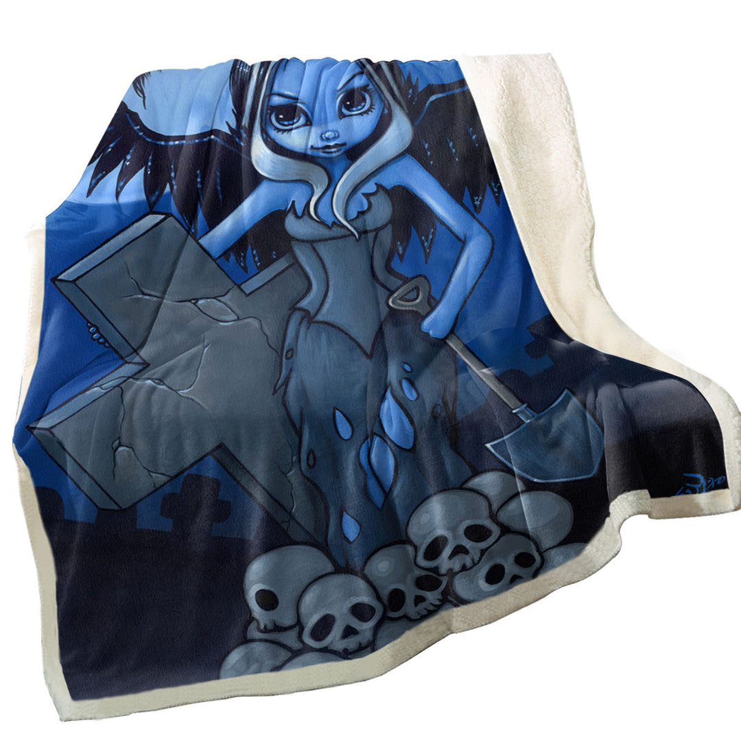 Scary Throws Art Gothic Angel and Skulls the Gravedigger