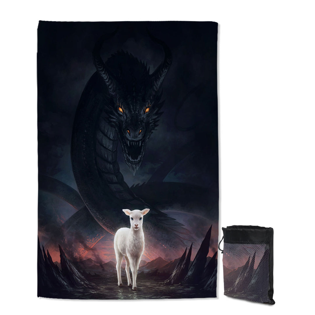 Scary Travel Beach Towel Art the Lamb and the Dragon