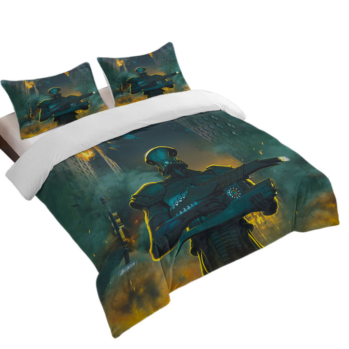 Science Fiction Art Robots City Invasion Bed Covers