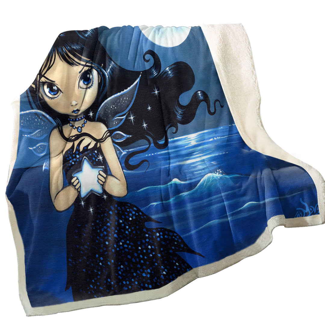 Sea Star Adorable Big Eyed Fairy by the Seaside Sherpa Blanket